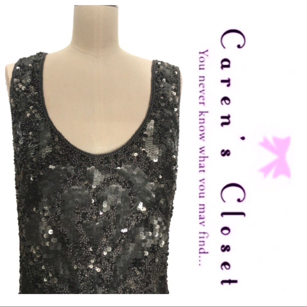 Gold Hawk Gray Sequin  Silk Sleeveless Shift Dress - Picture 6 of 8